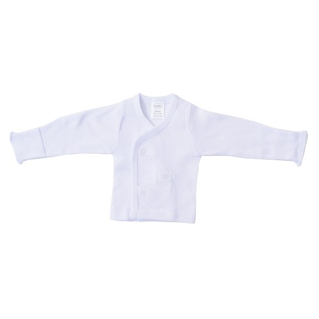Preemie Rib Knit White Long Sleeve Side-Snap Shirt - 071P
