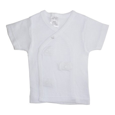 Rib Knit White Short Sleeve Side-Snap Shirt - 075B